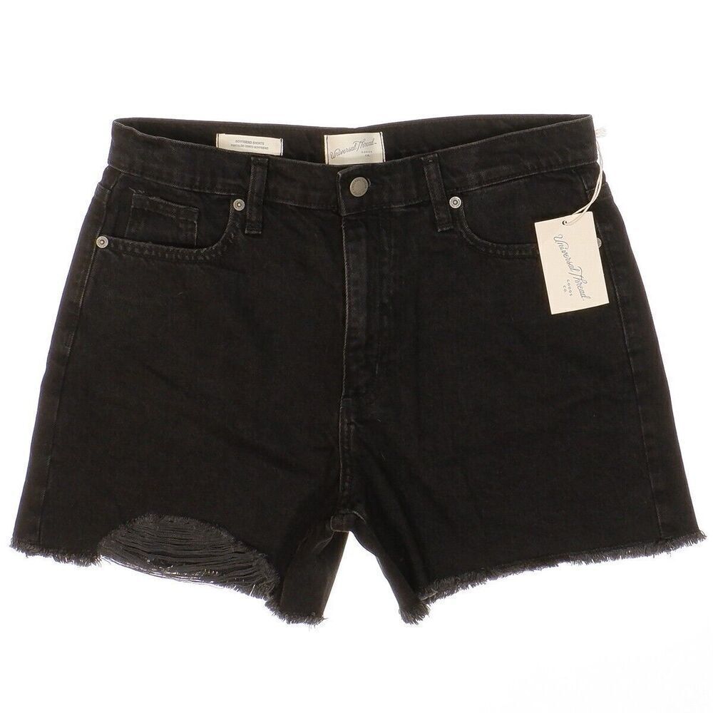 Universal Thread Shorts Womens 6/29 Boyfriend Black Denim Distressed Measure W31
